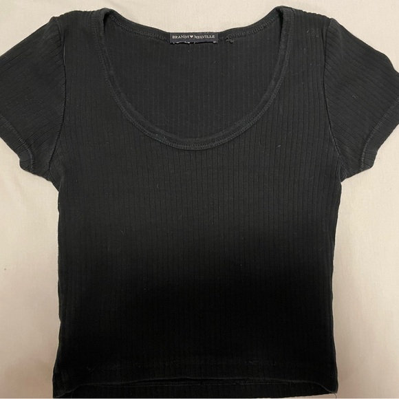 Brandy Melville Black Ribbed T-Shirt One Size - Picture 1 of 2